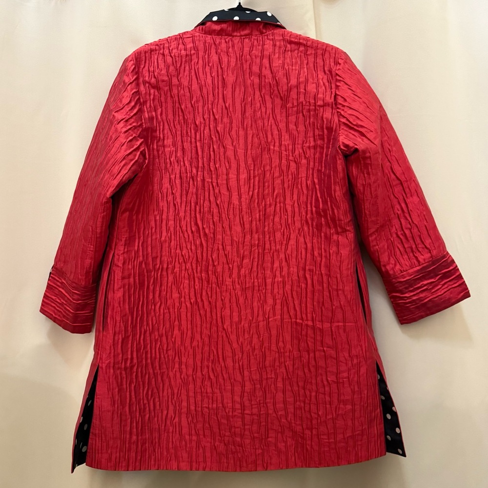 Saint Gil Paris Reversible Duster Coat Red Black Polka Dot Art Teacher Jacket - Picture 5 of 9